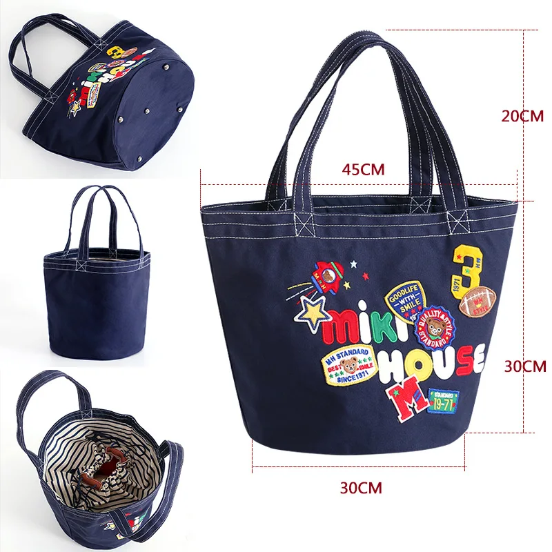 

Mommy Bag Cartoon Badge Bear Embroidery Mommy Bag Large Capacity Canvas Bag Handbag