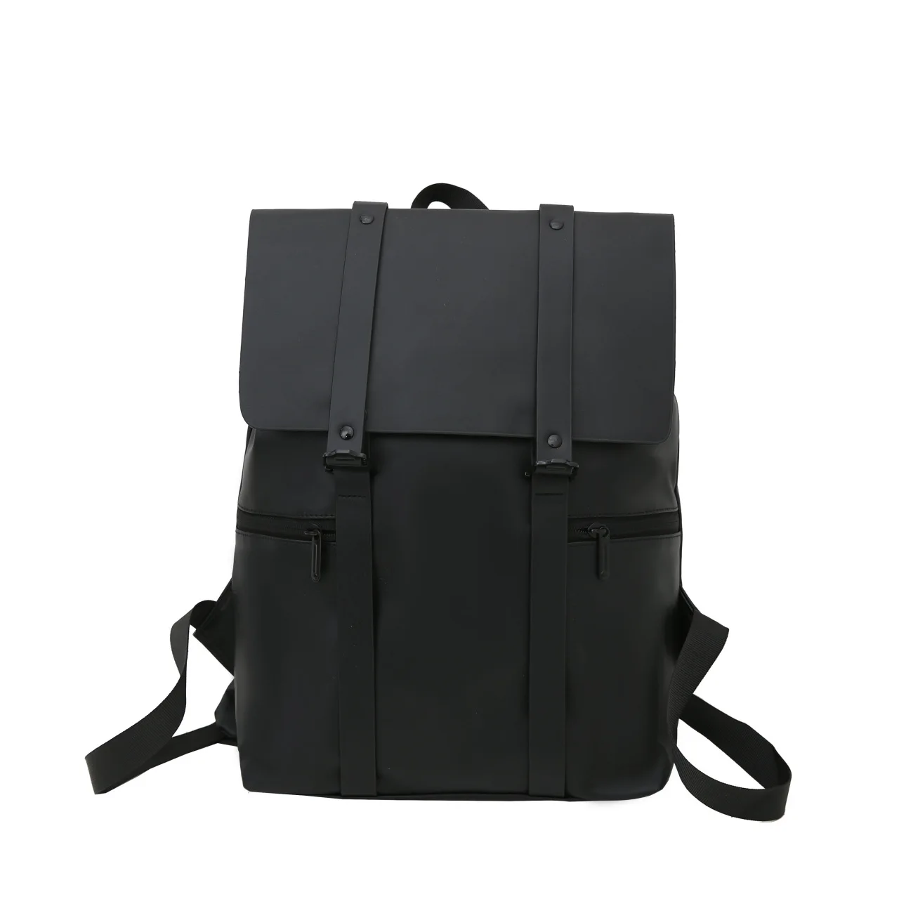 Flip cover lock student schoolbag, large-capacity computer storage, square backpack, casual PU leather travel backpack