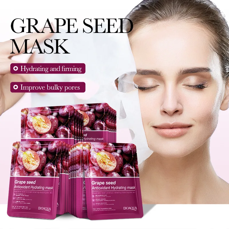 20pcs BIOAQUA Grape Pip Facial Mask Antioxidant Brighten Shrink Pore Hydrating Moisturizing Facial Mask Skin Care Products