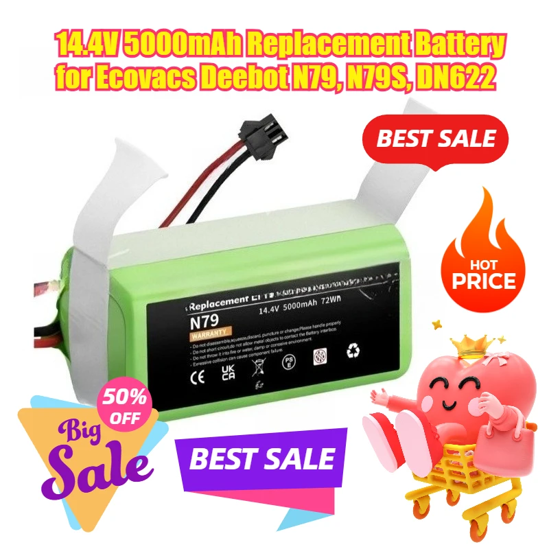 

14.4V 5000mAh for Ecovacs Deebot N79 N79S DN622 Replacement Battery