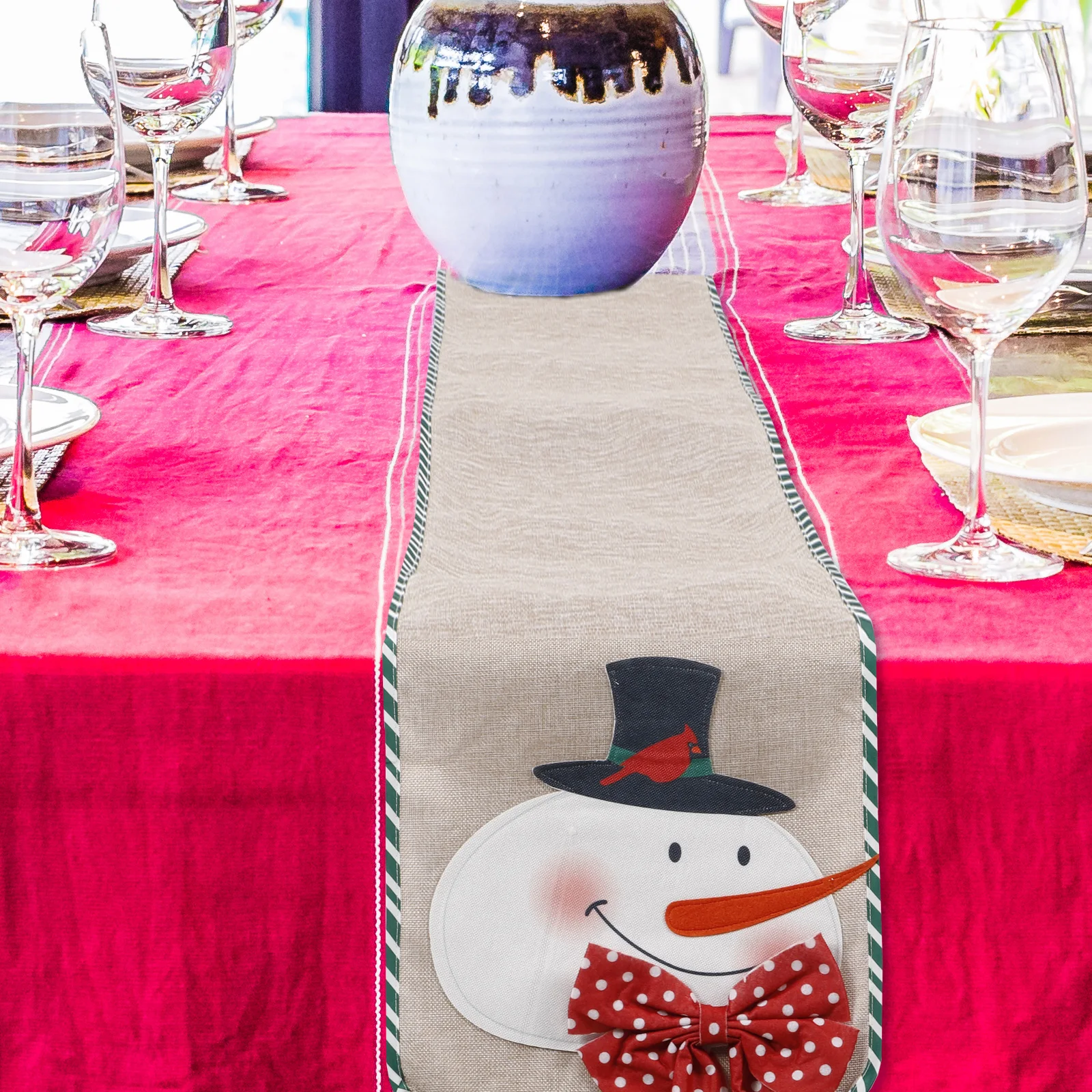 

1pc Christmas Table Runner Walnut Soldier Design Burlap Linen Decorations Jointed Tablecloth Fashion Cover Home