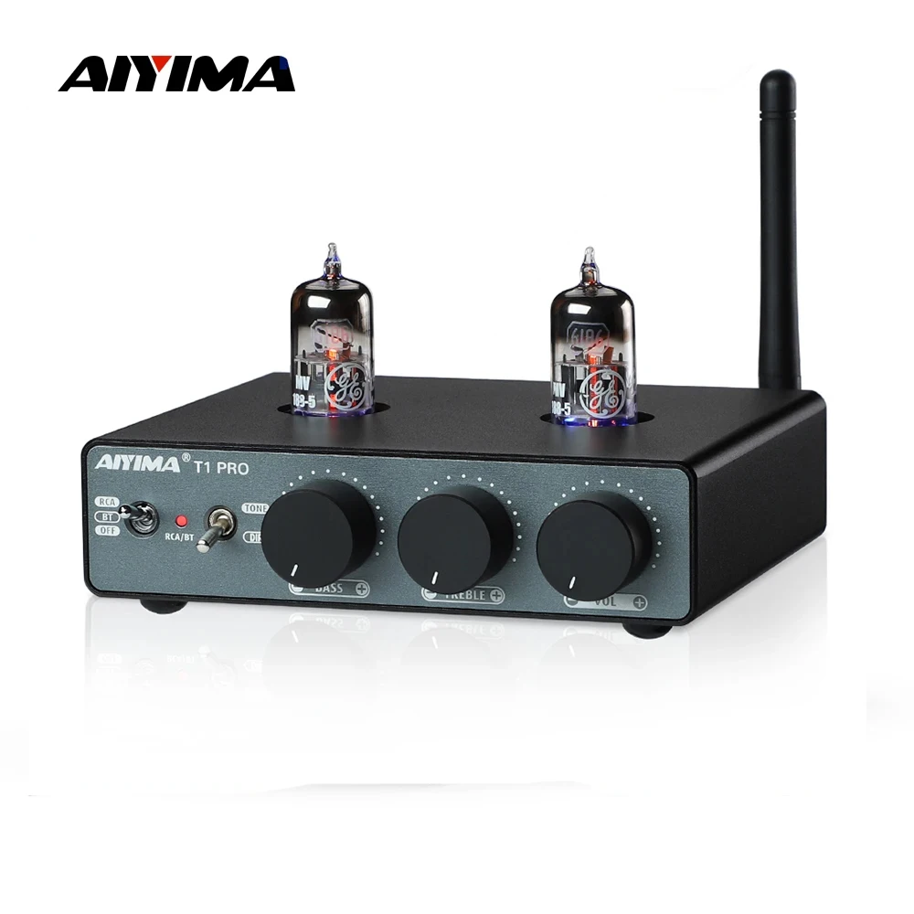 AIYIMA T1 PRO 6186 Tube Preamp Vacuum Pre-Amplifier Bluetooth 5.1 QCC3040 APTX-HD Vacuum Tube Preamp  Bass Treble Tone Control