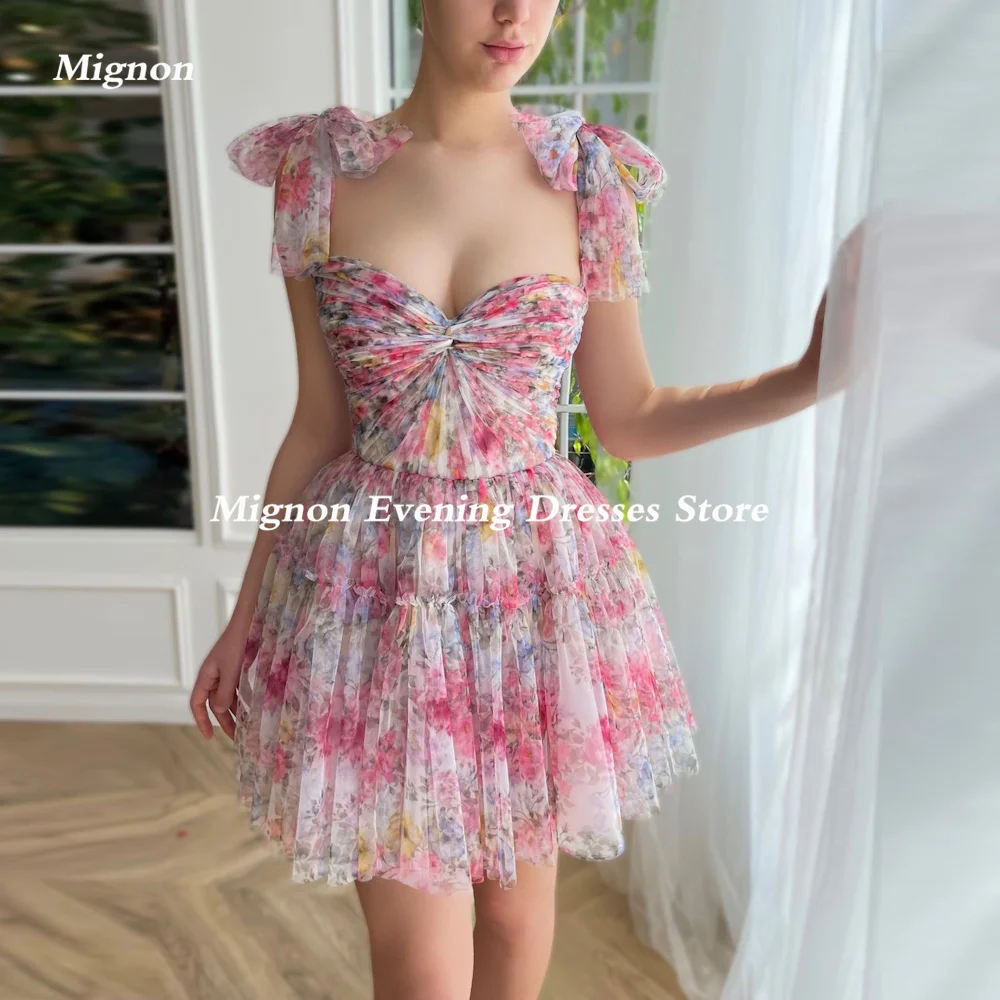 

Mignon Empire Bow Sweetheart Prom Gown Organza Evening Mini Ruffle Formal Cap Straps Elegant Party Dresses for Women 2023