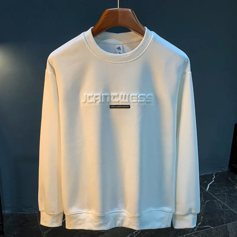 

Белая мужская толстовка с капюшоном, новинка осени 20%, повседневный топ с круглым вырезом больших размеров, свободный топ с длинными рукавами и принтом