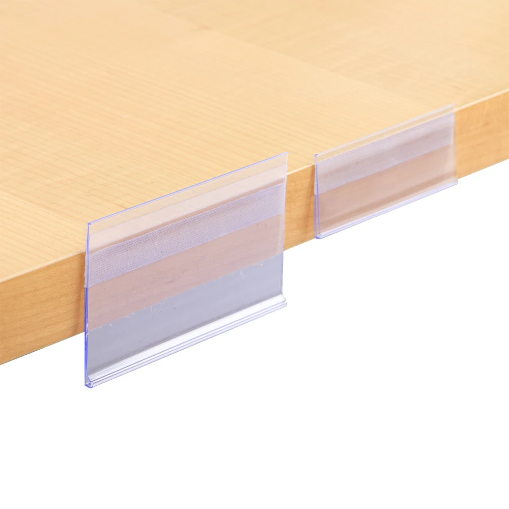 100pcs Plastic PVC Shelf Data Strips Clip Holder Merchandise Price Talker Sign Label Display With Adhesive Tape On Back