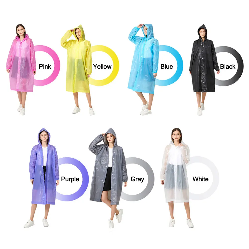 

High Quality 1PC Fashion EVA Unisex Raincoat Thickened Waterproof Rain Coat Adult Women Camping Reusable Poncho Rainwear Suit