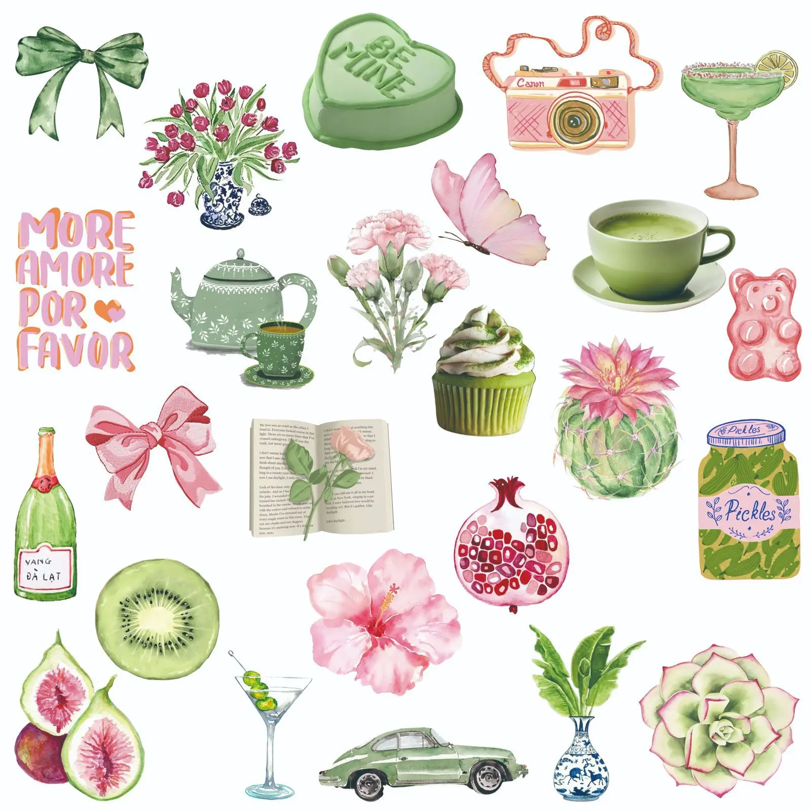 50PCS Kawaii Pink Green Girl PVC Sticker Aesthetic Decoration Scrapbooking Supplies DIY Hand Accounting Waterproof Stickers view 5