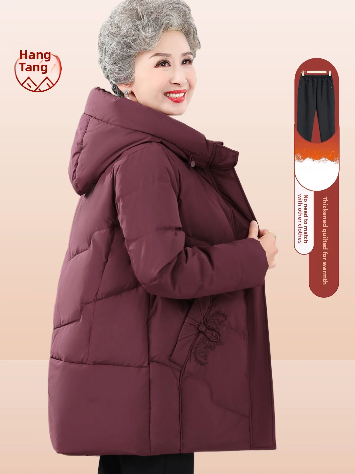 

Thiened Red Cotton Jaet for ly Women Winter Faionable Traditional Chinese Sle Long Pants Zipper Closure Warm Coat