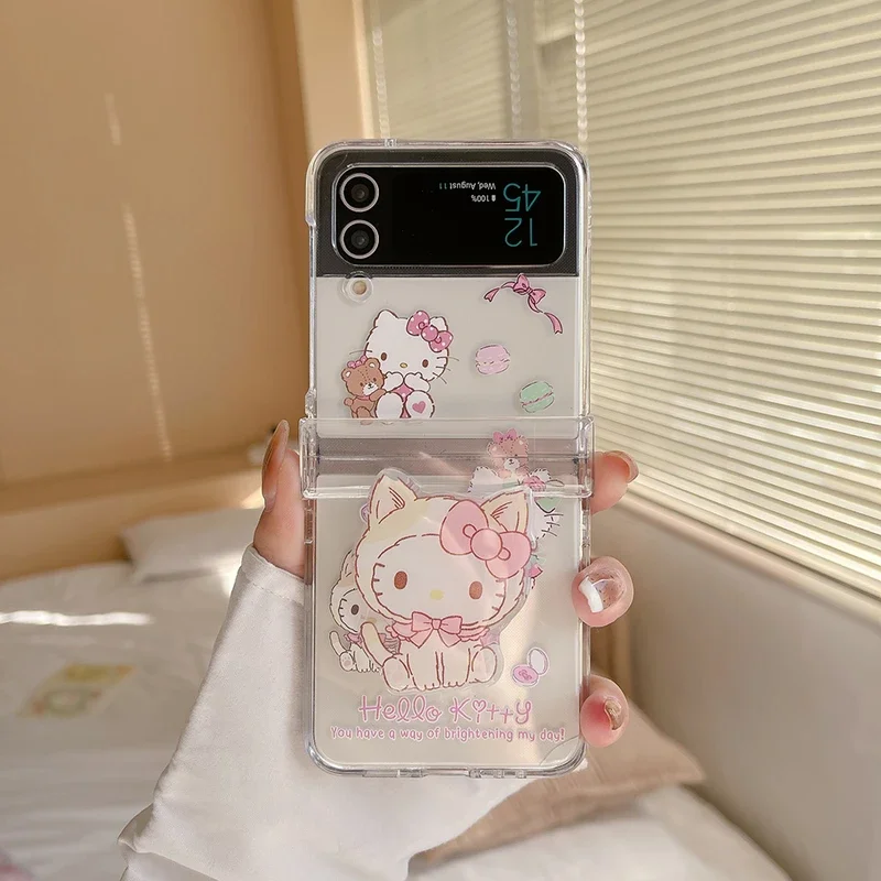 Cute Cartoon Sanrio Hello Kitty Transparent Phone Case For Samsung Galaxy Z Flip 6 5  Cases Soft TPU Back Cover For Z Flip 3 4 image 5