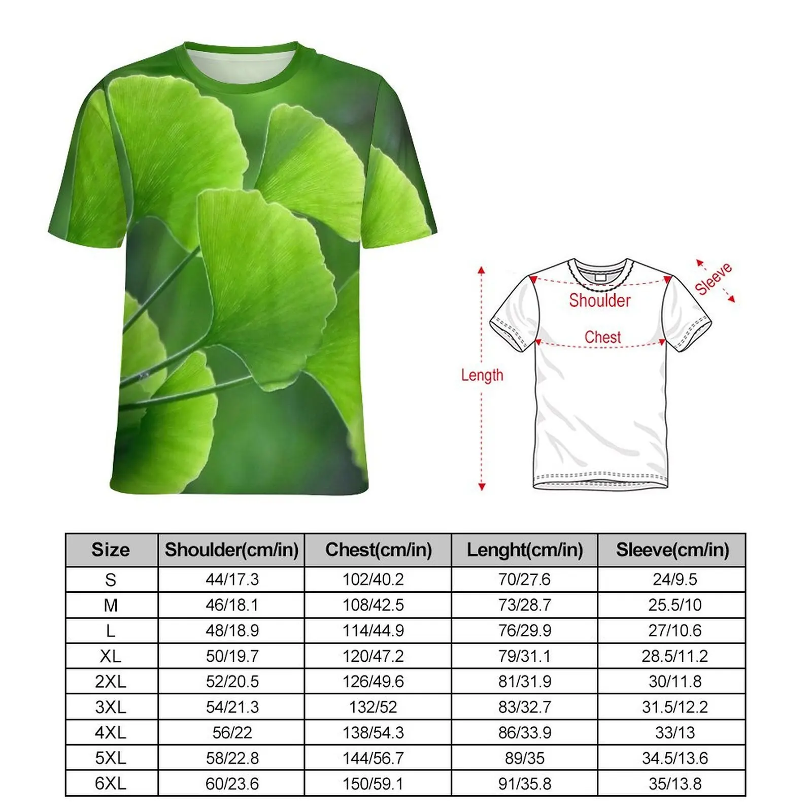 Man Fresh Green Ginkgo Photo T Shirt  Fashion T-Shirts Short-Sleeved Pattern Tshirt Cheap Original Funny Oversized Tees
