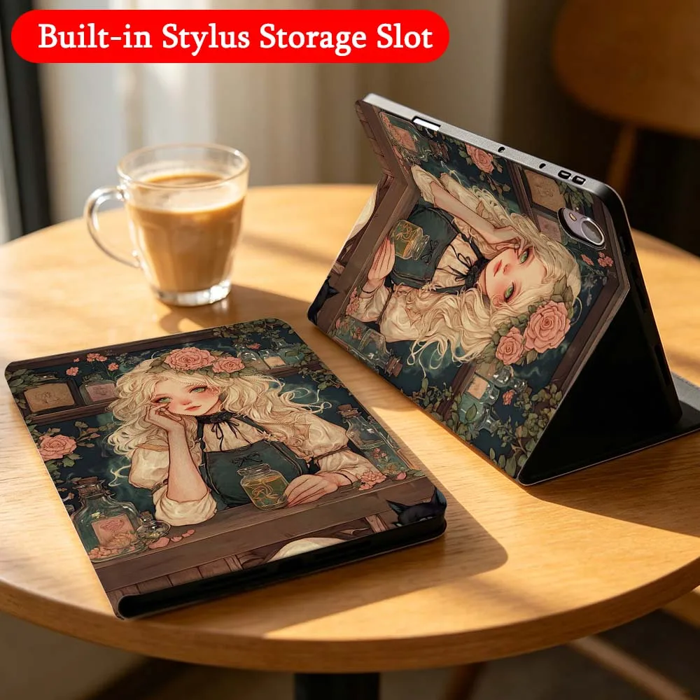 Anime Girl Flower Cat Case For Huawei Matepad M6 10.8 11 11.5S Pro Air SE Honor Tab 8 9 10 V9 X8 X9 X10 Magic Pad GT 2 3 Tablet