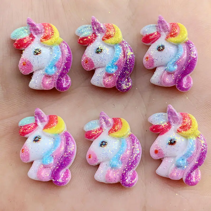 Glitter Kawaii Flatback Resin Cabochon Craft Cartoon Rainbow Resin Cabochons for Bows DIY Scrapbooking Decorate 10Pcs/lot