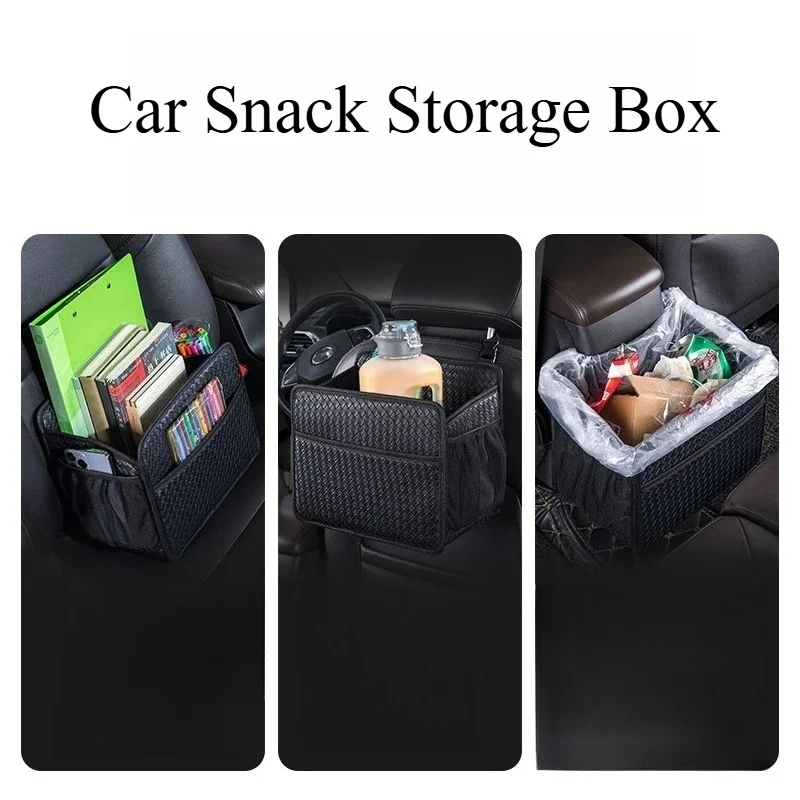Multifunctional Car Snack Basket, Foldable Rear Rack Bag for Seat Back and Armrest Box Organization