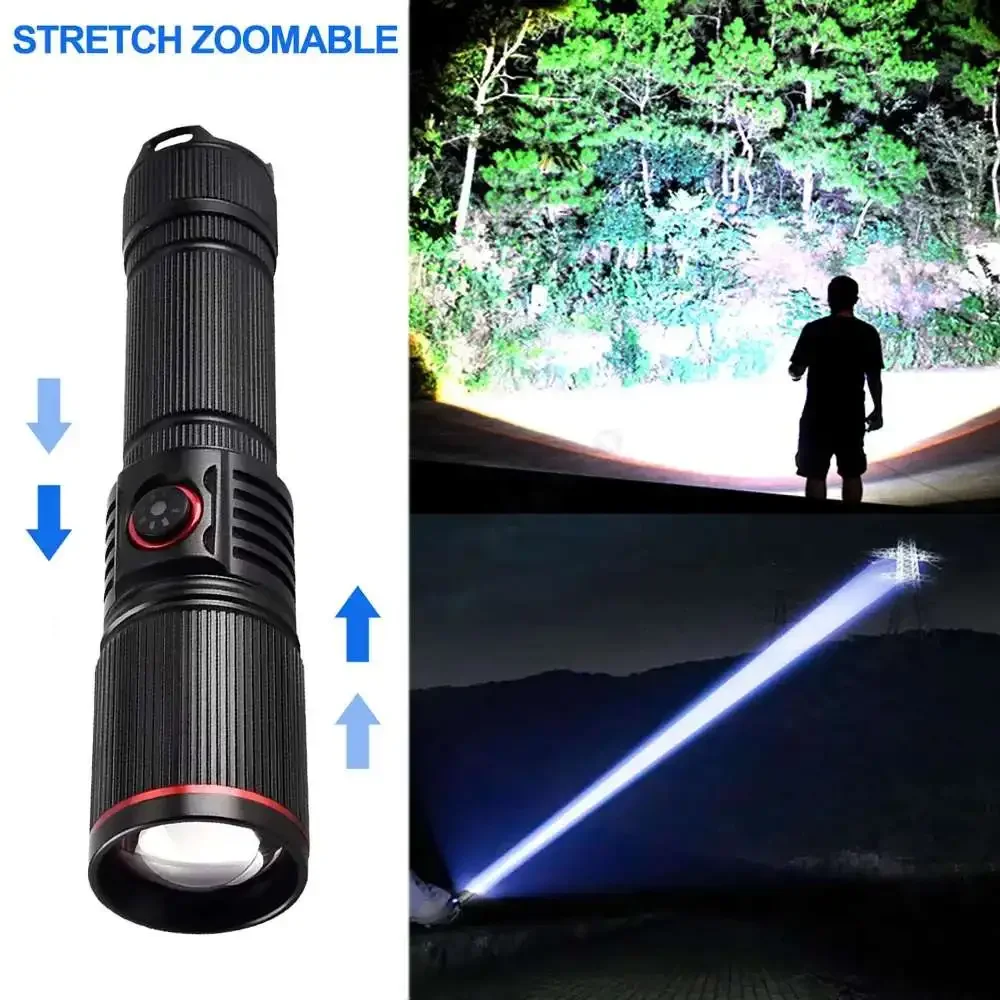 Imagem -04 - Usb Recarregável Laser Branco Lanterna Led Zoom Tocha Luz ao ar Livre Camping Caça Pesca Caminhar Equitação Lâmpada de Iluminação 30w