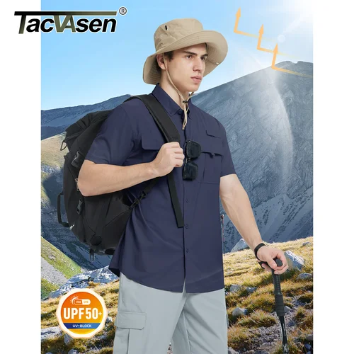 Imagen 2 del producto TACVASEN-camisas de pesca con bloque UV para hombre, camisa ligera de manga corta de secado rápido, transpirable, para senderismo al aire libre, camisas de pesca