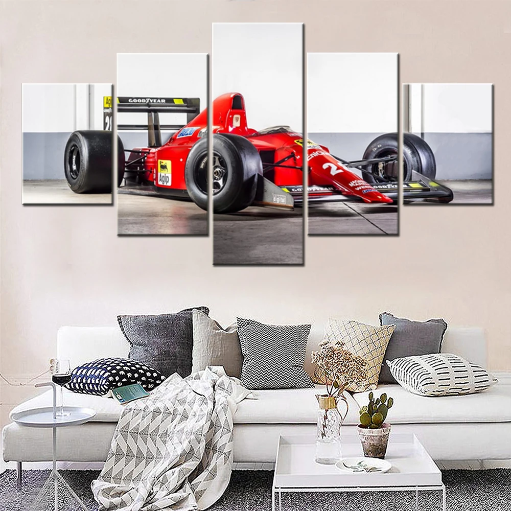 

5 Pieces Canvas Wall Arts Poster Painting Red Race Car Formula 1 Vehicle Wallpaper Home Decor Picture Print For Living Room