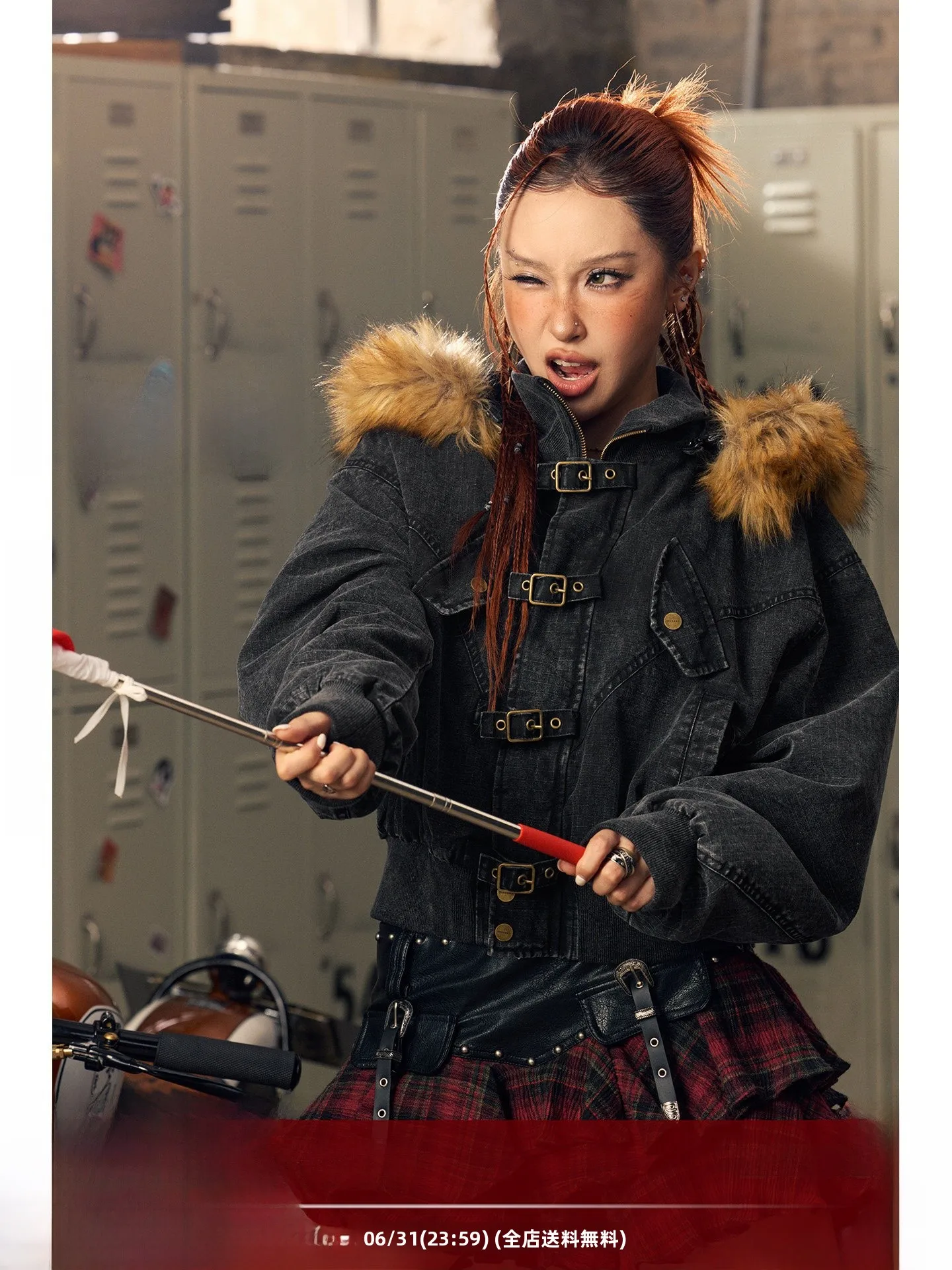 

BeerBro City Moto Pure Cotton Plaid Washed Autumn Winter Jacket Thickened Street Style Women's Coat with Hood Straight Cut