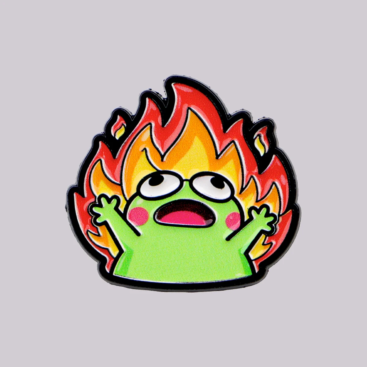 Angry Frog Enamel Pin Funny Fire Brooch Pines Lapel Pins Badge on Backpack Clothing Accessories Animal Jewelry Friends Gifts