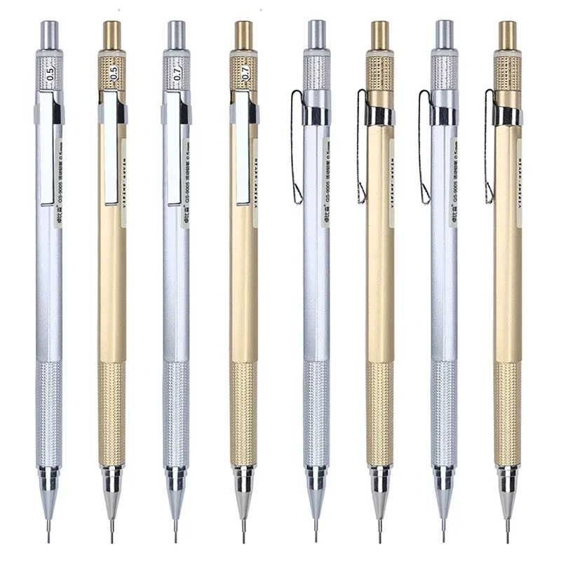 0.5 0.7mm Gold Silver Automatic Pencil HB Lead Core Smooth Writing School Sketching Painting Writing Stationery Supplies