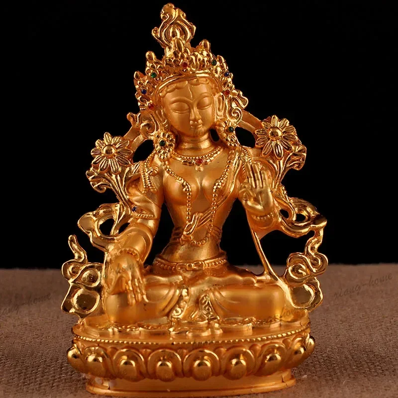 FG   Alloy Painted Sanbao Buddha Manju Four Arms Lotus White Green Tara Vajra Buddha Statue