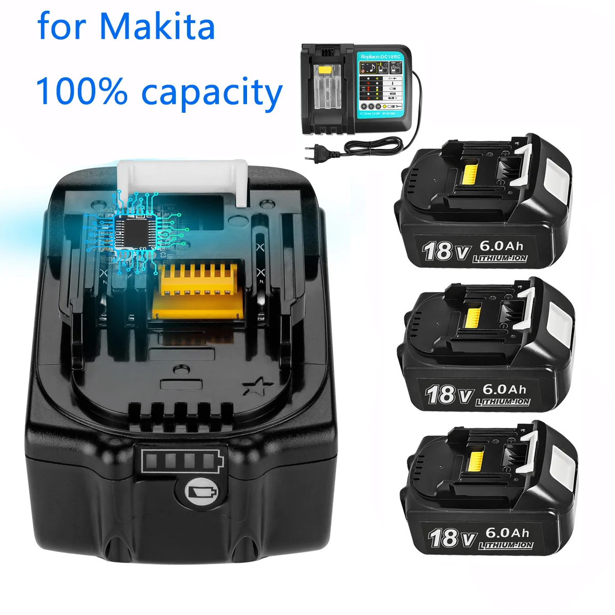 100% for Makita 18V Battery 6Ah Lithium Ion Battery BL1840 BL1830B BL1850B BL1850 BL1860 BL1815 Replacement Lithium Battery