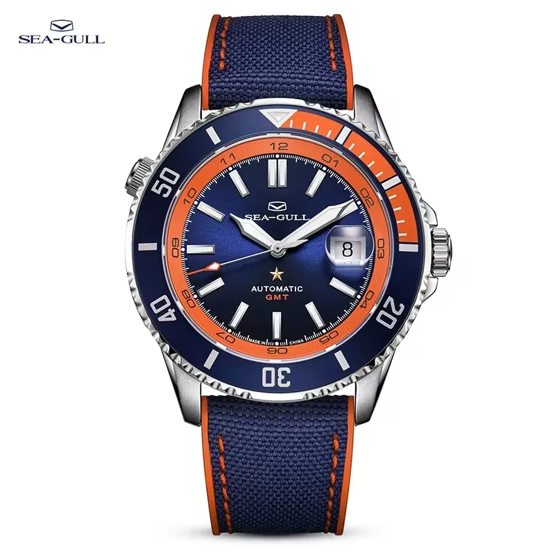 New Seagull Diving Mechanical Watch Dual Time Zone Ocean Star Wristwatch 200m Waterproof Men Watch relogio masculino 6154