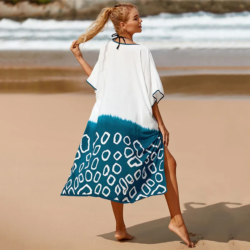Bohemian พิมพ์ Tie Dye บิกินี่ปกคลุม Kimono ชุดเดรสว่ายน้ำผู้หญิงหลวมฤดูร้อน Beach สวมชุดว่ายน้ำปกคลุม Cardigan