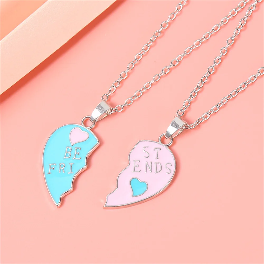 2 Pieces Best Friend Heart Pendant Necklace for Women BFF Dual Color Magnetism Exquisite Geometry Necklace Choker Fine Jewelry