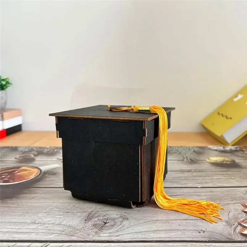 AMEXIAOXU  Graduation Explosions Box Bachelor Hat Shape Gift Packing Wooden Boxes 2024 Congratulation Grad Party Favors Decorati