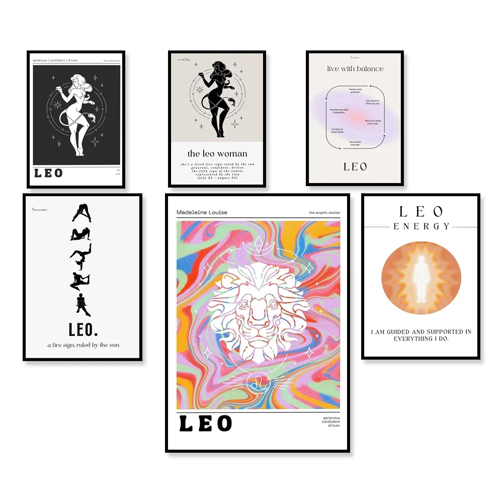 Leo Art Poster Leo Gift Zodiac Wall Decor Astrology Wall Art Star Sign Poster Trending y2k Wall Art Aura Design Gradient