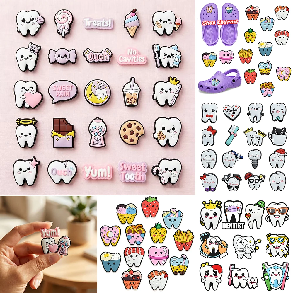 10-100pcs Tooth Series Sweet Tooth ​for Shoe Charms pvc DIY  Shoe Accessories for Classic Clog Shoe Decoration Kids Gifts