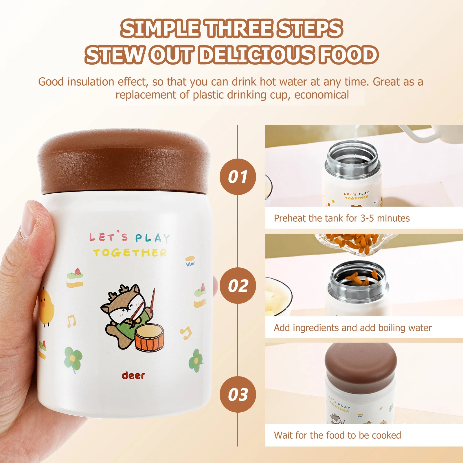 

Stainless Steel Braised Beaker 320ml Coffee Brown Portable Insulated Cup Hot Water Soup Travel Mug Students Mini Leakproof