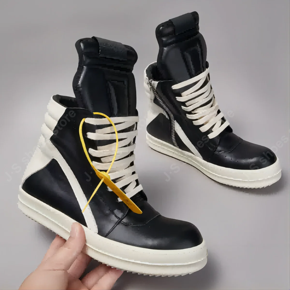 Ricks Genious Black Leather High Top Shoe Geobasket Quality Men Shoe Zipper Women Sneaker Casual Shoes Owens Design Ankle Boots