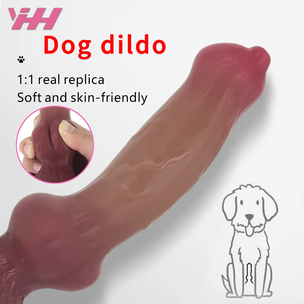 YiHH Realistic Dog Dildo Soft Silicone Big Penis Butt Plug Vagina Dilator Animal Dildo With Suction Cup Sex Toy for Woman Couple