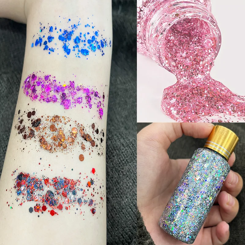 Multifunctional Eye Glitter Nail Hair Body Face Gel Art Flash Sequins Festival Stage Glitter Liquid Eyeshadow Makeup Decoration