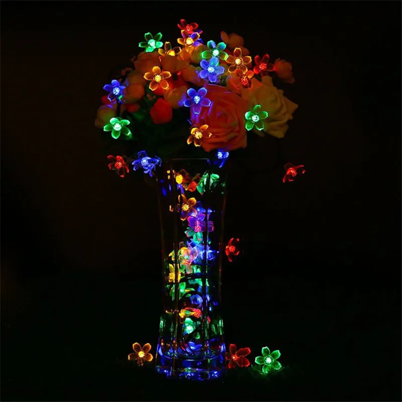 Outdoor Cherry Blossoms String Lights Solar LED Sakura Lights 8 Lighting Modes Christmas Party Garden Fence Wedding Decoration