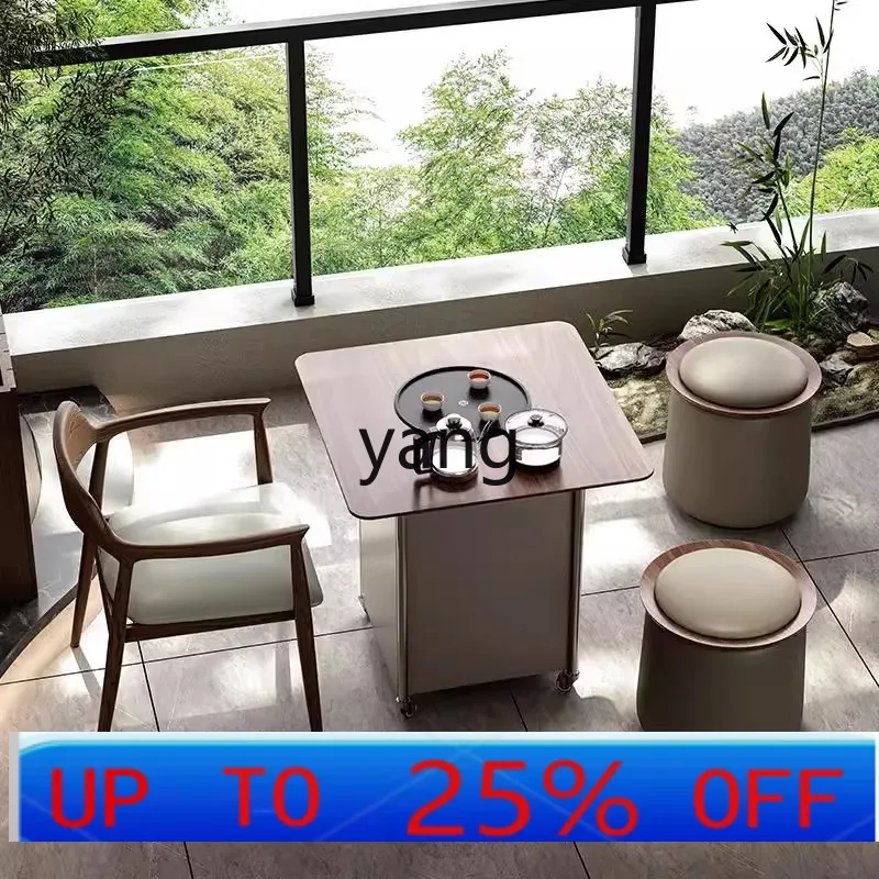 

Lmm Italian minimalist solid wood tea table living room home balcony kung fu tea table and chair combination