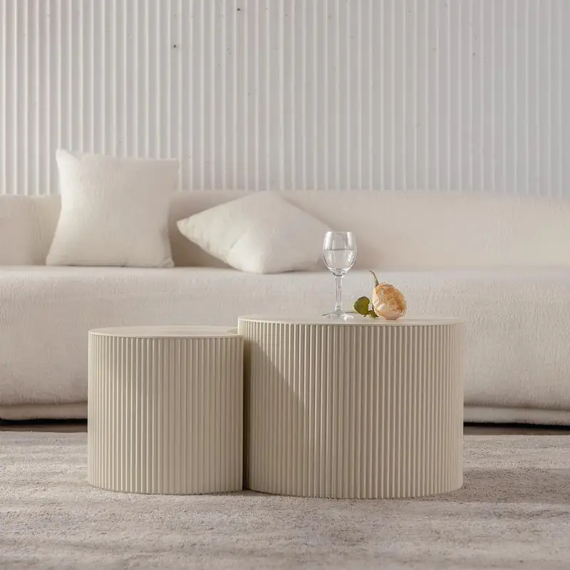 طاولة قهوة خشبية مستديرة لغرفة المعيشة ذات مساحة صغيرة - لا حاجة للتجميع