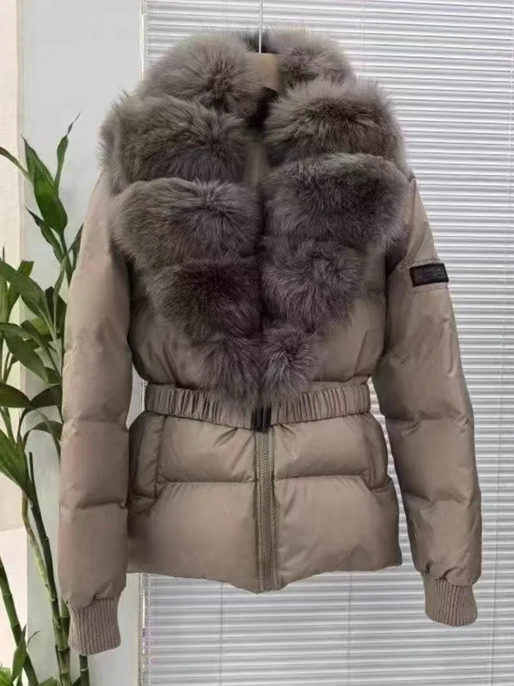 ZMEENNA Piumino nero elegante da donna con soffice collo in pelliccia sintetica Capispalla invernale elegante e caldo ZM3893