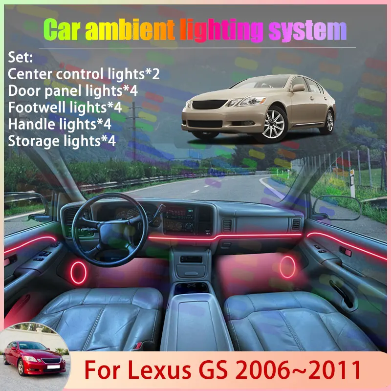 

Для Lexus GS MK3 S190 2006 ~ 2011 2/18 в 1, автомобильная атмосферная лампа, RGB абажур, ансамбль, стример, атмосферный набор, автоаксессуары