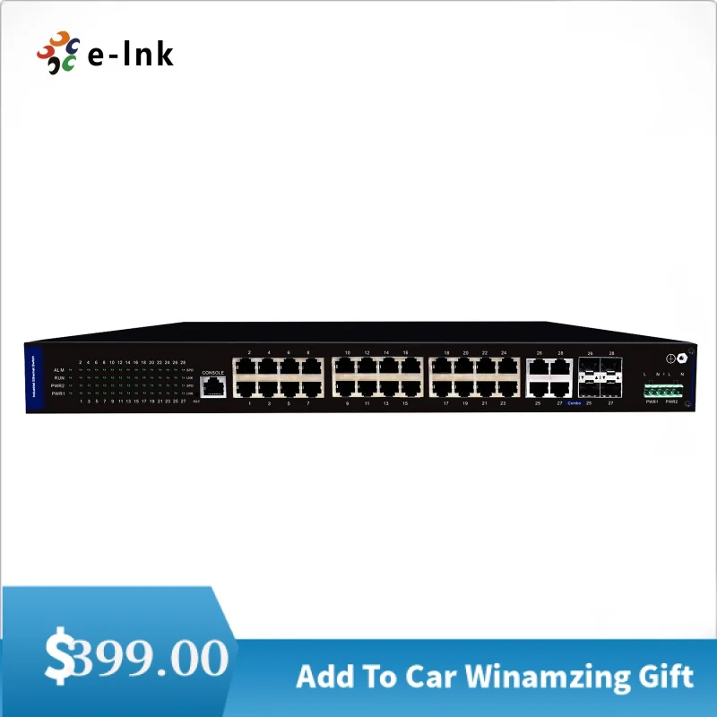 

Industrial Managed Ethernet Switch: 24-Port RJ45 + 4-Port Combo TP/SFP Ethernet Switch. 28 Ports Management Ethernet Switch