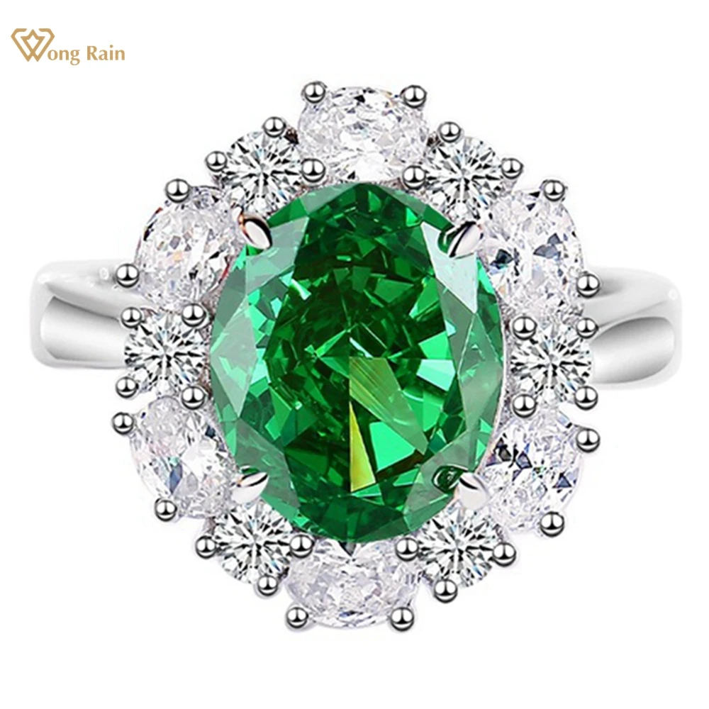 

Wong Rain 100% 925 Sterling Silver 9*11 MM Oval Emerald Padparadscha High Carbon Diamond Gemstone Ring Cocktail Party Jewelry