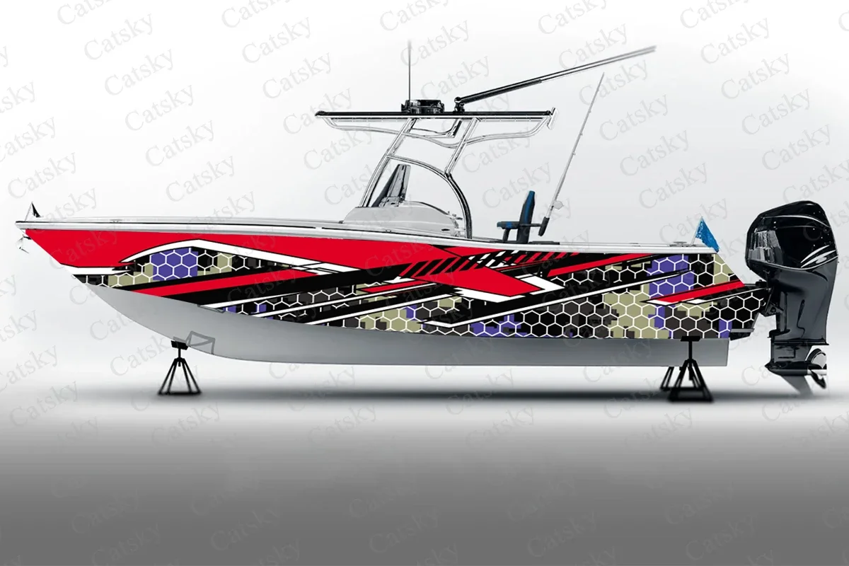 

Honeycomb vector abstract graphic Boat Sticker Packaging Fish Boat Waterproof Custom Marine Boat Sticker wrap vinyl