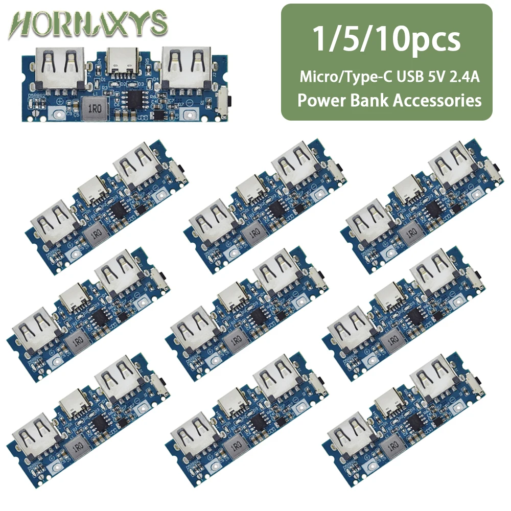 1/5/10PCS Micro/Type-C USB 5V 2.4A Dual USB 18650 Boost Batt
