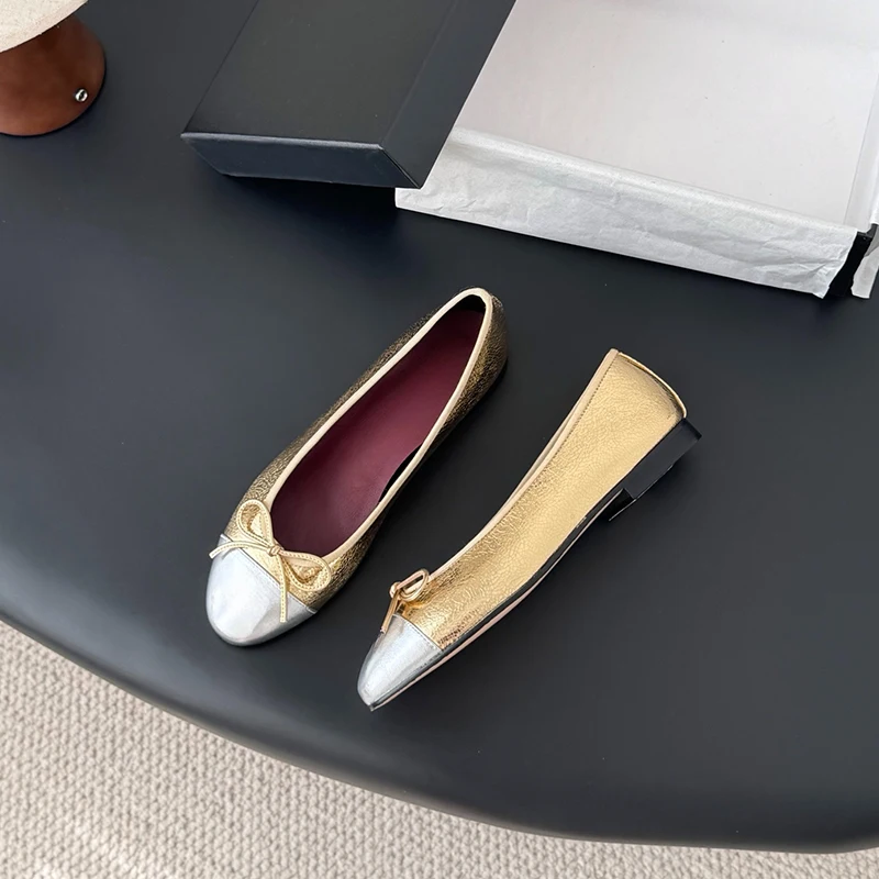 

Spring 2026 new style bow-shaped women's ballet flats, made of genuine leather, available in various colors, with a round toe de