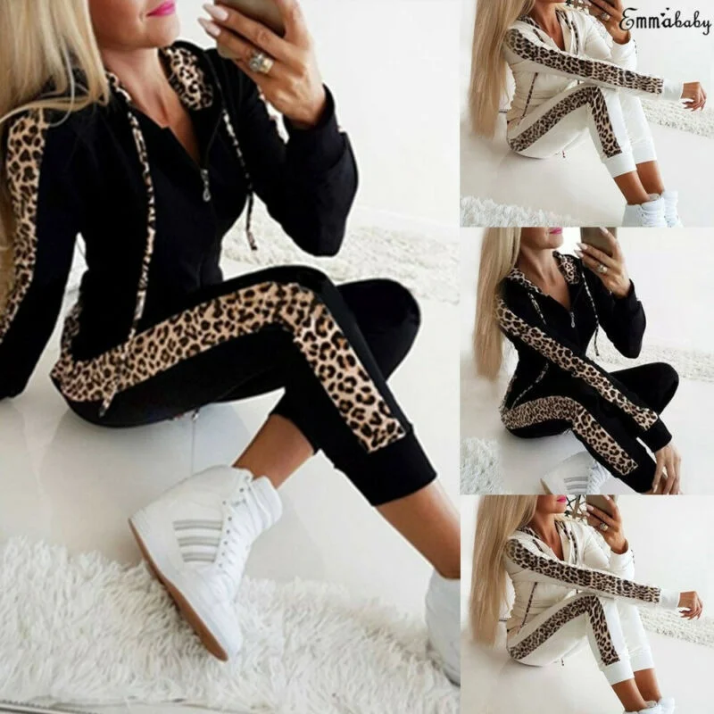 Set sportivo Trasuit da donna, 2 pezzi, felpa con cappuccio e cerniera, collezione invernale, abbigliamento casual alla moda