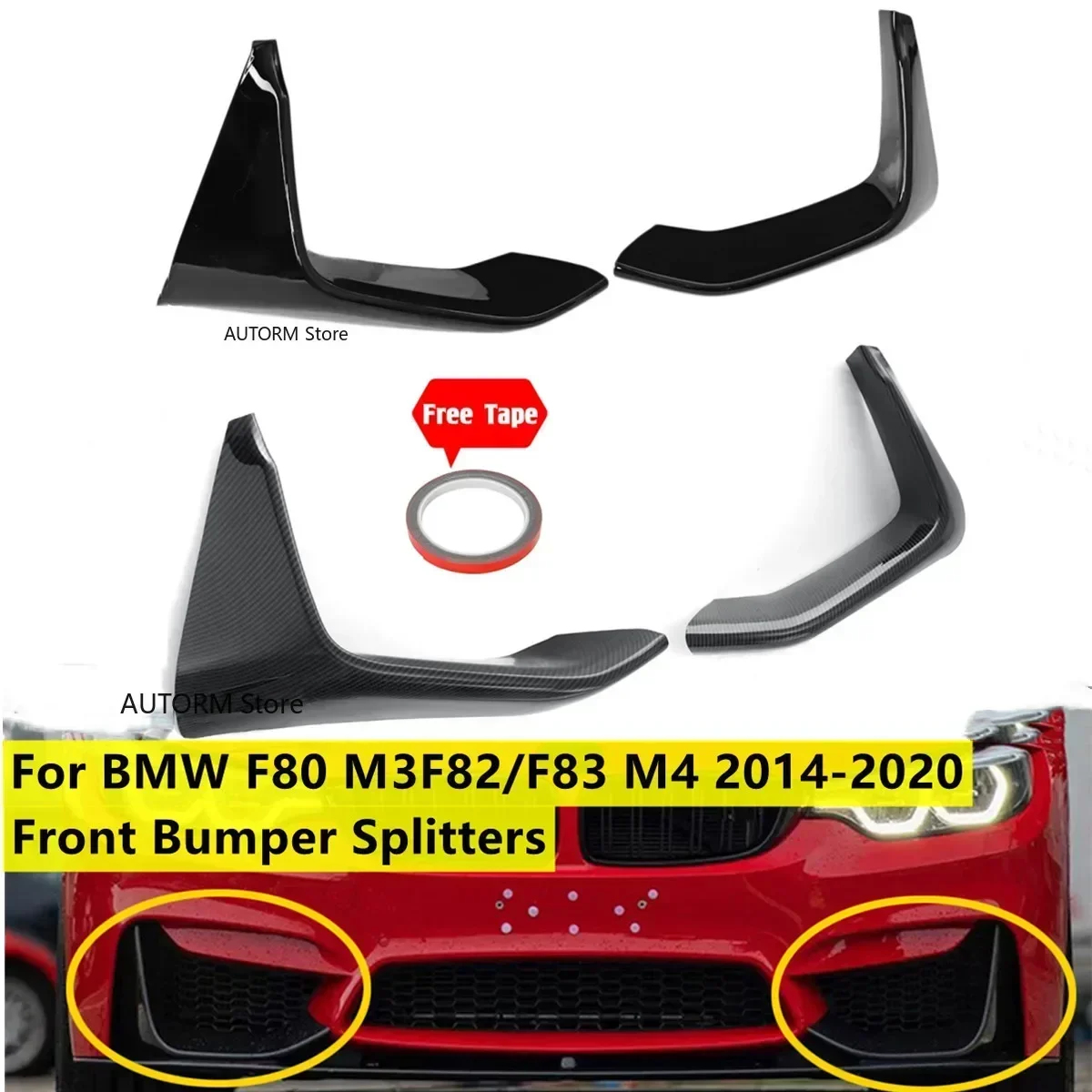 Paar Frontstoßstange Nebelscheinwerfer Grill Trim Seitenspoiler Canards für BMW F80 M3 2014-2019 F82 F83 M4 2015-2020 Frontstoßstangensplitter