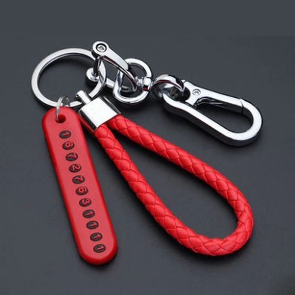 Lock Key Ring Key Chain Leather Bradied Car Keychain Anti-lost Keyring Phone Number Plate