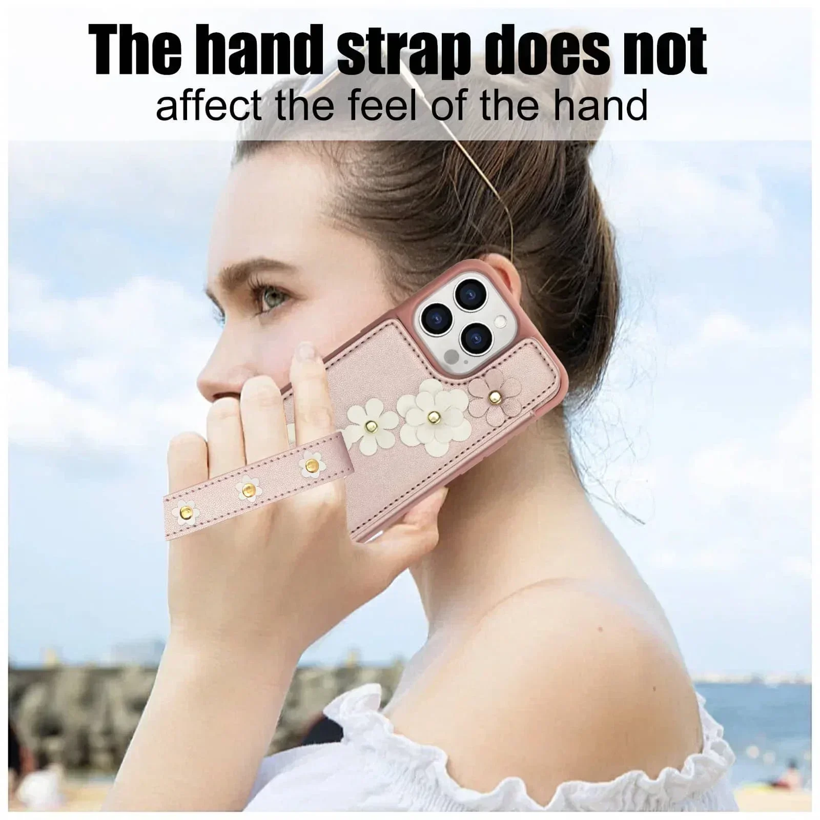 Etui na iPhone'a 16 15 14 Pro Max Plus, portfel z uchwytem na kartę, urocza torebka na ramię w kwiaty, magnetyczna osłona z podpórką — zdjęcie produktu 5