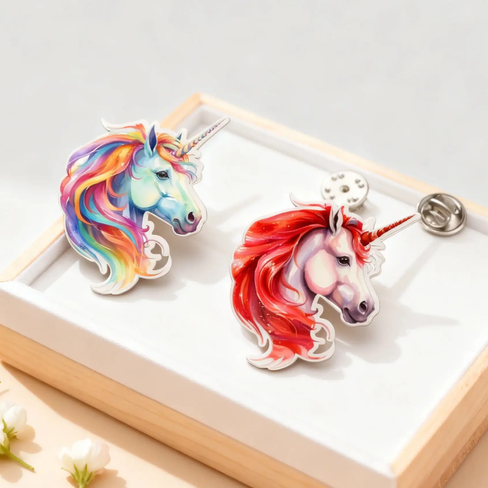 Lucktune الملونة المطبوعة يونيكورن دبابيس الفولاذ المقاوم للصدأ الحيوان دبابيس معدنية الرجال قميص نسائي شارات التلبيب دبابيس مجوهرات هدايا